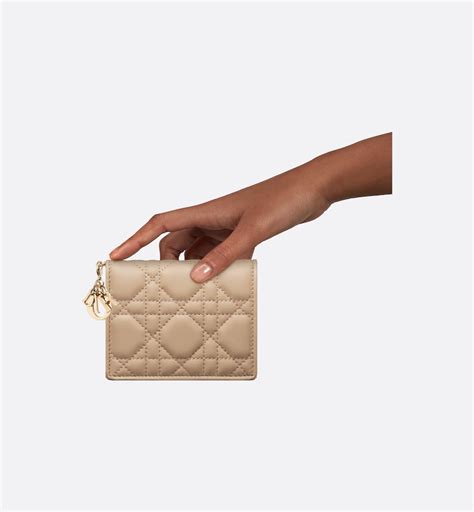 Mini Lady Dior Gardenia Wallet Biscuit Cannage Lambskin .